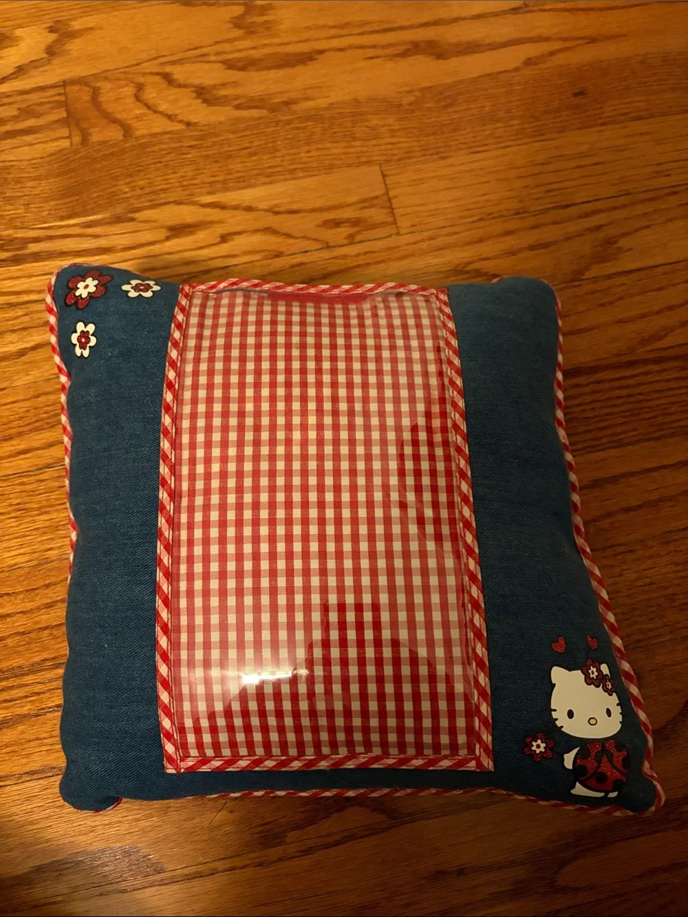 Hello Kitty Red Gingham and Denim Decorative Pillow with Hanging Dice